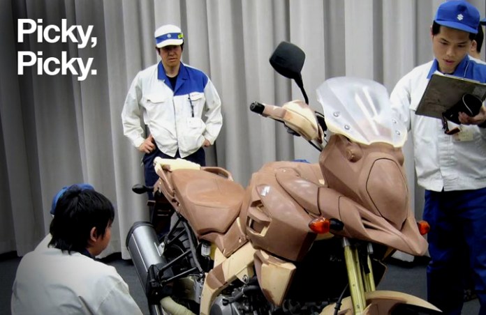 Suzuki engineers give the V-Strom 1000 clay model the once over. Image : Suzuki 