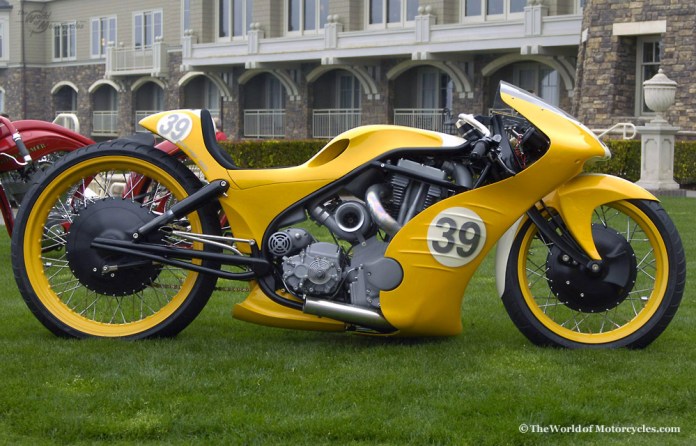 Canada's own Roger Goldammer is famous for his ground up chopper builds that blend retro board track and sport bike styling. Every detail is bespoke, every curve considered.