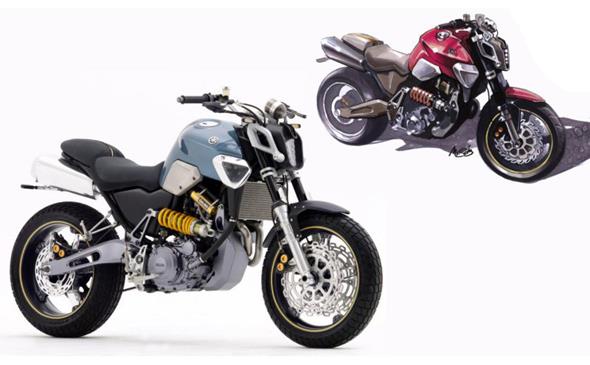 2003 Yamaha MT-03 concept sketch and presentation model. Born from a sleep deprived wander through Tokyo. Image : Yamaha