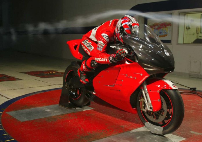 This actual photo of a wind tunnel test shows how violently laminar air flow unravels even on a racing motorcycle