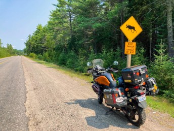 Moose warning sign on Highway 129 in Ontario