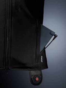 The included extra-flat battery fits in the front pocket, but can also fit in the back of the vest, sitting over your kidneys for (in my opinion) superior comfort. Photo: ewool