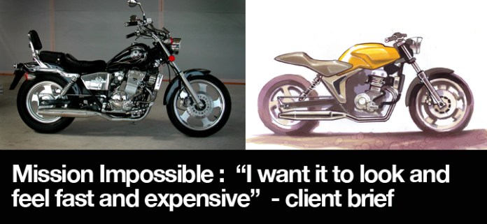 Above left : a generic copy of the Rebel 250; above right : my proposal for it's replacement based on the client's wish list.