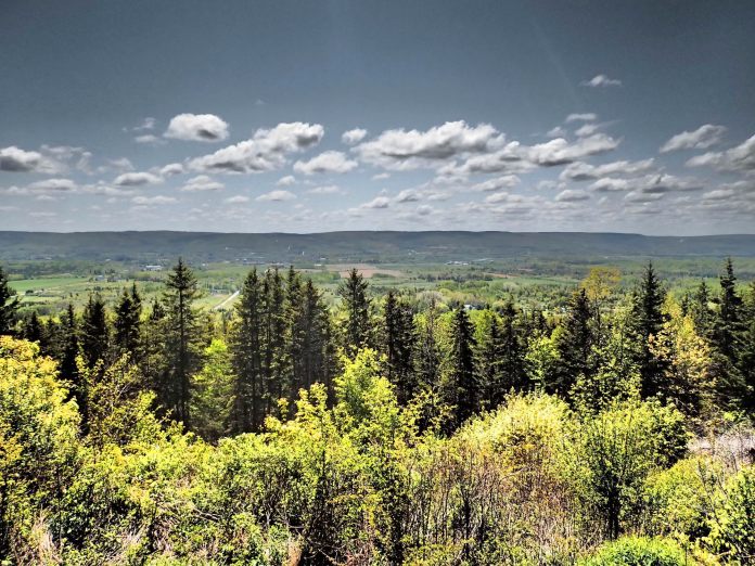 The rising hills on both sides of the Annapolis Valley make great views, and bring a micro-climate that benefits local farmers. Photo: Rob Harris