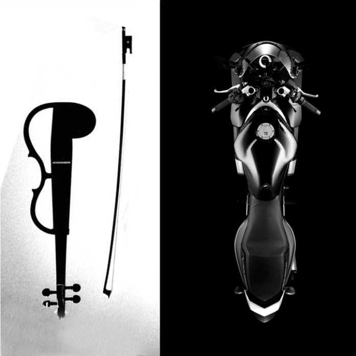 Yamaha electro-acoustic violin alongside Yamaha TZR 50. Image : author